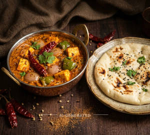 Paneer Kadhai + Plain Kulcha (1 piece)