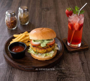 Aloo Tikki Burger + Strawberry Mocktail