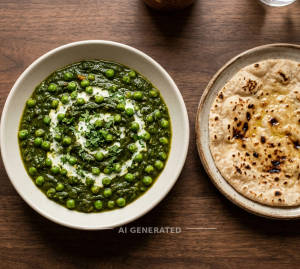 Palak Matar + Roti (1 piece)