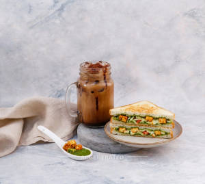 Cheese Chutney Tandoori Sandwich + Cold Coffee