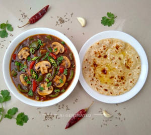 Mushroom Chilli Gravy + Butter Roti (1 piece)