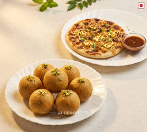 Besan Ladduu + Grilled Paneer Kulcha (1 piece)