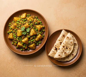 Aloo matar sukhi + Phulka (2 pieces)