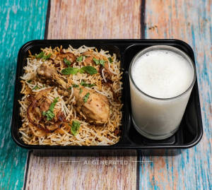 Dum Chicken Biryani + Sweet Lassi