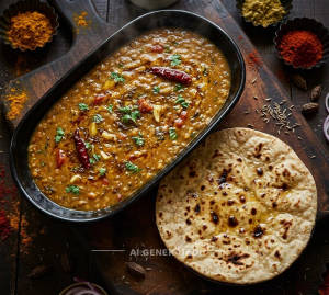Dal Fry + Tawa Roti Plain (1 piece)