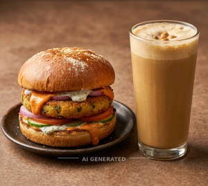 Aloo Tikki Burger + Butter scotch Cold Coffee