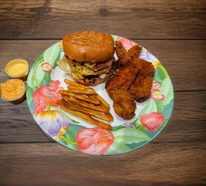 Bacon Cheese Burger with Fried Chicken Wings