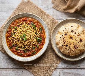Sev Bhaji (Half)+ Tawa Roti (1 Piece)