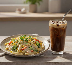 White Sauce Pasta + Cold coffee