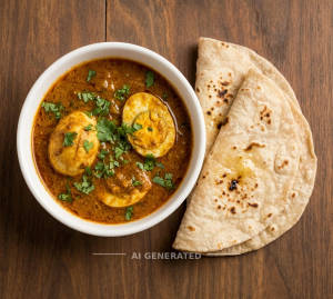 Egg curry + Tawa roti [plain] (2 pieces)