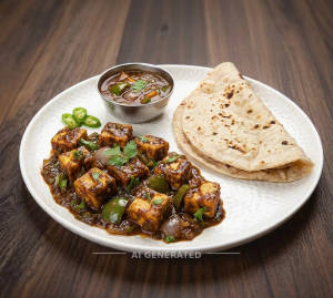 Paneer chilli gravy [8Pc] + Tawa roti (2 pieces)