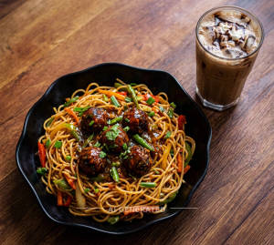 Veg Manchurian Noodles + Cold Coffe
