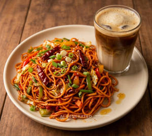 Schezwan Noodles + Cold Coffee