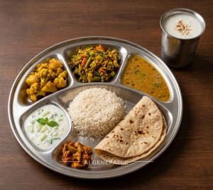 Simple thali + Lassi Pauch