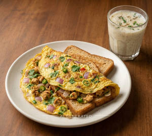 Bread omelette + Namkeen lassi