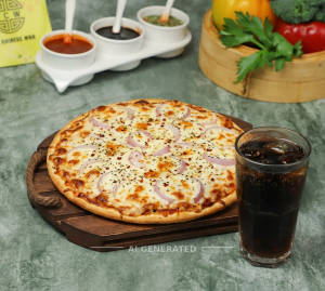Veg Onion & Cheese Pizza + Colddrinks in Glass