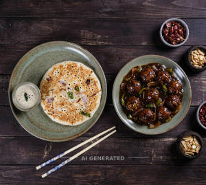 Gravy manchurian + Plain uttapam (1 piece)
