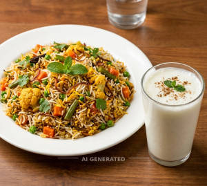 Veg Biryani + Salted Lassi