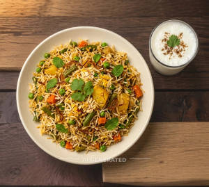 Veg biryani + Salted lassi breakfast