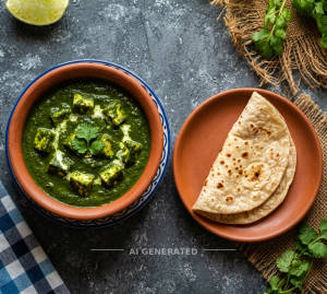 Palak Paneer + Plain Chapati Roti (1 piece)