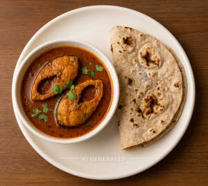 Katla Fish Curry [2 Pieces] + Tandoori Roti [1 Piece]