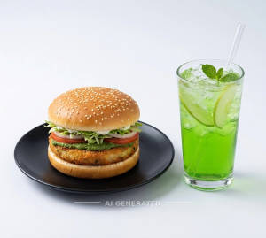 Aloo Tikki Burger with Green Apple Drink