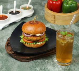 Veg Burger + Plain Iced Tea