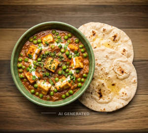 Mattar Paneer + Sada Roti (2 pieces)