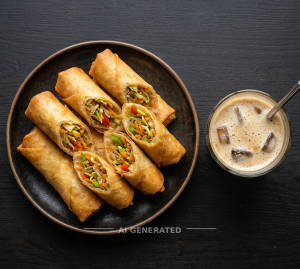 Veg Spring Rolls + Cold Coffee