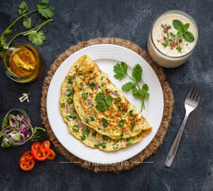 Egg Omelette + Namkeen Lassi