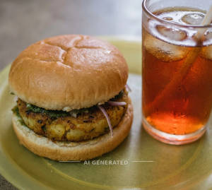 Allo Tikki Burger + Colddrinks In Glass