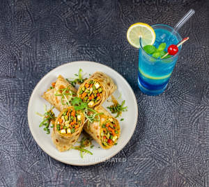Veg Roll + Blue Heaven Mocktail