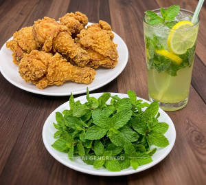 Fried Chicken Piece + Lemon Mojito
