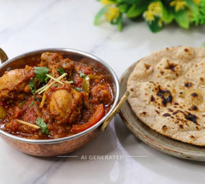 Chicken Kadhai + Tandoori Roti Plain (1 piece)