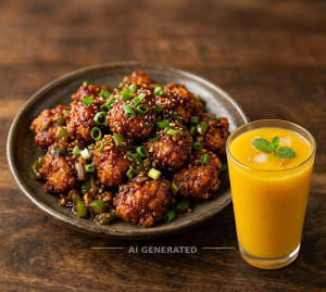 Chicken Manchurian Dry + Mango Juice