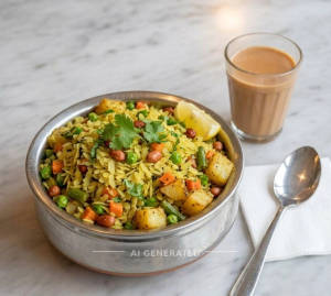 Healthy poha + Tea