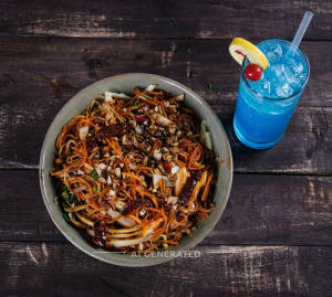 Schezwan Noodles + Blue lagoon