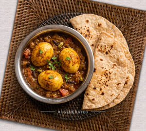 Egg Bhuna Masala (3 Pcs.) + Tawa Roti (2 pieces)