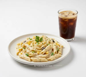 White Sauce Pasta + Cold coffee