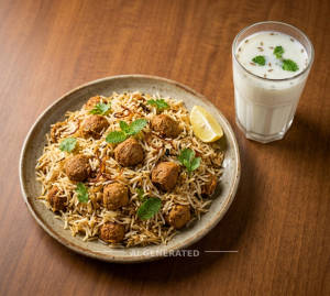 Soya Biryani (Basmati Rice) + Buttermilk
