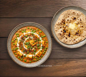 Matar Paneer + Tawa Roti Butter (1 Piece)