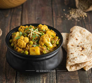 Aloo Gobi Matar Ki Sabji + Plain Roti (2 pieces)