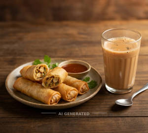 Chicken Spring Roll + Dum Tea