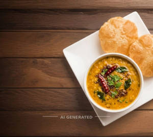 Dal Fry Tadka + Puri (2 pieces)