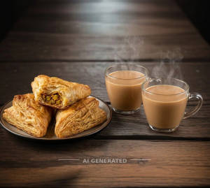 Veg puffs + Hot tea (2 nos)