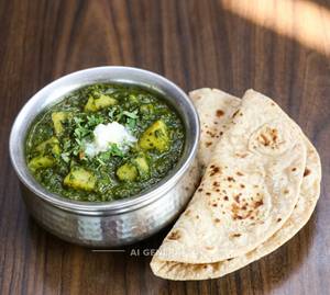 Aloo Palak + Plain Tawa Roti (2 Pieces)