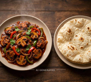Mushroom Chilli Gravy + Plain Roti (1 piece)