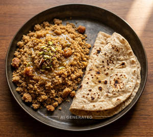 Desi Ghee Ghud Churmu + Special Swami Roti (2 pieces)