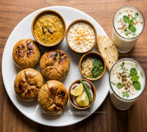 Special Dal Bati Thali + Masala Chaach