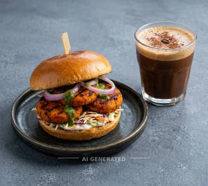 Aloo tikka burger + Cold coffee